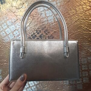Vintage 1960s Leather And Satin Metallic Silver Bix Bag